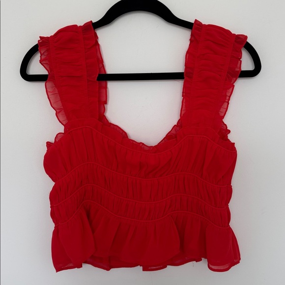 ASTR The Label Shirred Crop Tank, Red - Size S - Picture 5 of 6